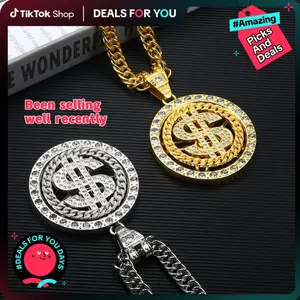 Sparkly Luxury Rhinestone Decorated Dollar Sign Pendant Necklace for Men & Women, Cuban Chunky Chain Necklace, Streetwear Matching Jewelry, Trendy Gorgeous Jewelry for Party, Daily Wear