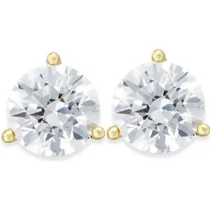 2 Ct TW Moissanite Martini 3-Prong Studs Available in White or Yellow Gold