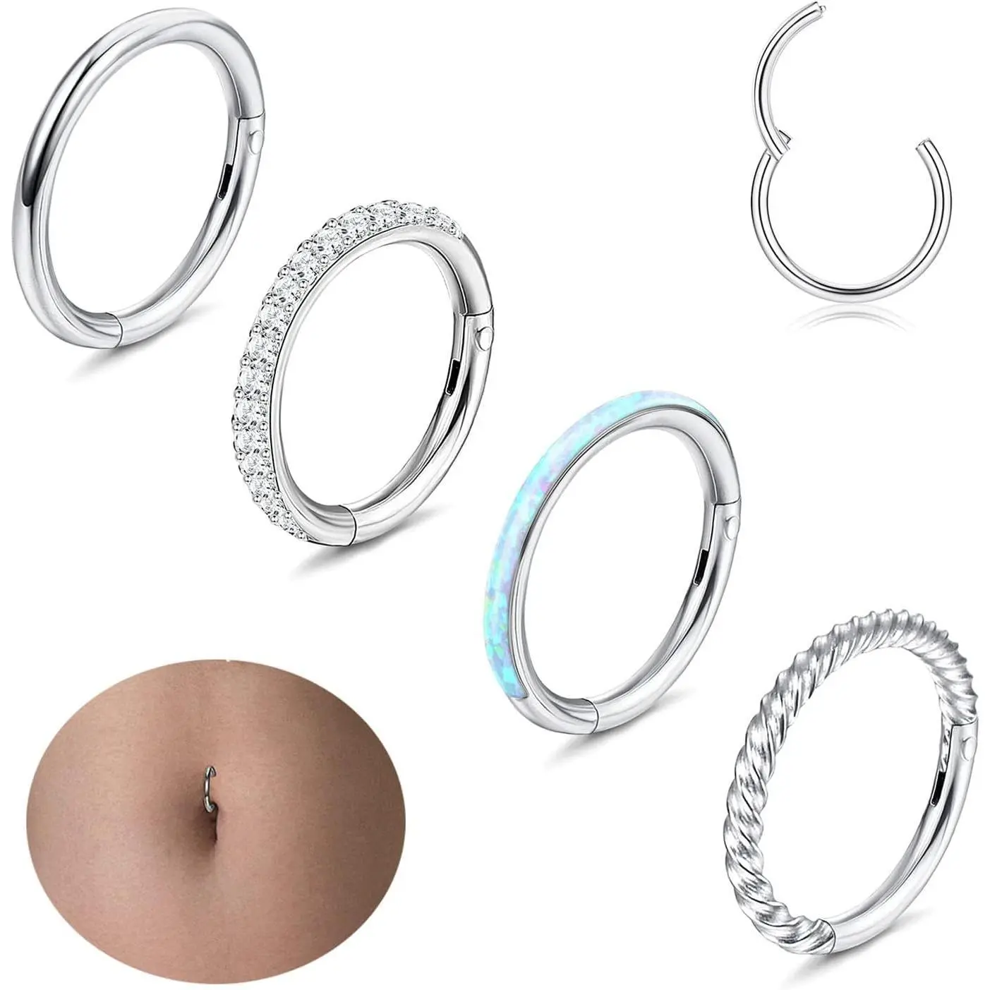 FINREZIO 4pcs 316L Surgical Steel 14G Belly Button Ring Belly Rings Hoop for Women Clear CZ Clicker Hoop Belly Button Rings Gold Silver Small Navel Belly Body Piercing Jewelry 8mm 10mm 12mm Daily Cubic Zirconia non tarnish jewelry