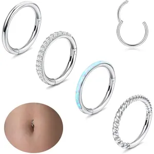 FINREZIO 4pcs 316L Surgical Steel 14G Belly Button Ring Belly Rings Hoop for Women Clear CZ Clicker Hoop Belly Button Rings Gold Silver Small Navel Belly Body Piercing Jewelry 8mm 10mm 12mm Daily Cubic Zirconia non tarnish jewelry