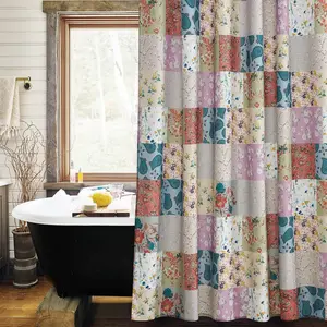 Patchwork Design Blooming Splicing Flowers Print Pattern Bathroom Curtains for Shower Curtains Shabby Chic Cottage Vintage Style
