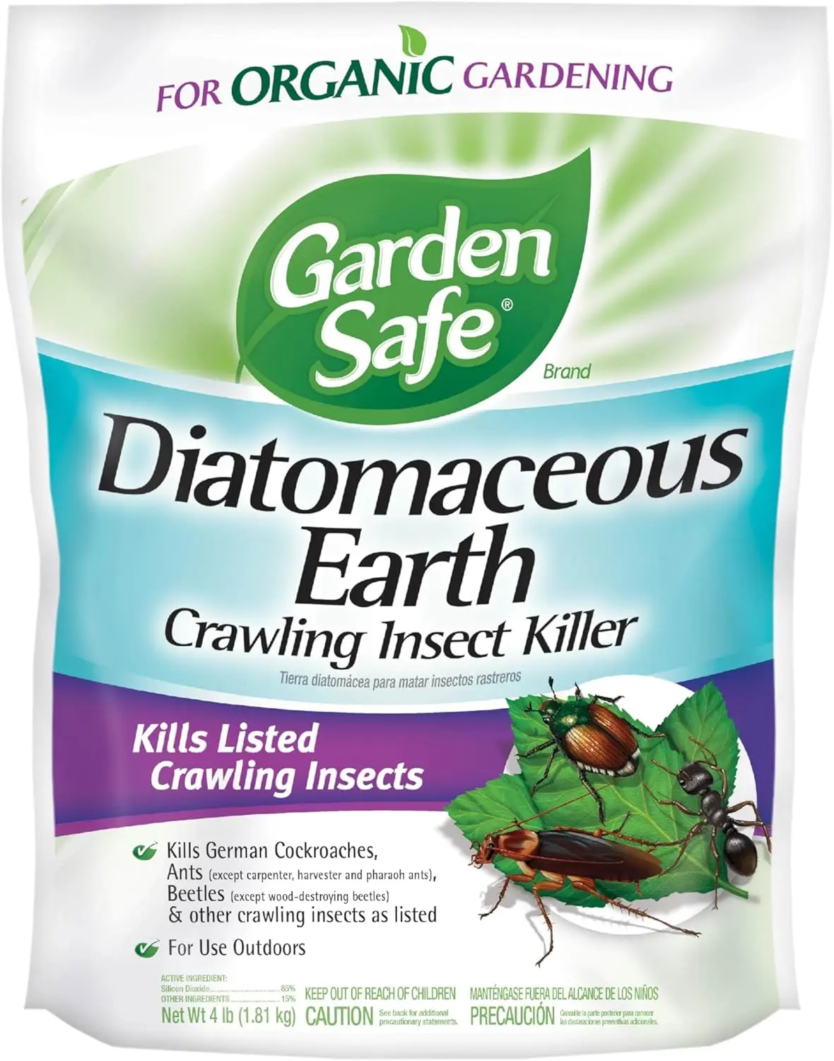 Garden Safe Crawling Insect Killer with Diatomaceous Earth, 4 Lb | For Organic Gardening, Kills Cockroaches, Ants & Other Listed Crawling Insects by Contact, For Use Indoors & Outdoors