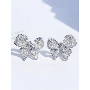 1 Pair Elegant Cubic Zirconia Bow Stud Earrings For Women For Wedding Engagement Anniversary Party Bridal Jewelry Valentine's Day Gift Trendy Jewelry