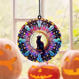 Halloween Suncatcher Ornament Hanging Decor, Halloween Decor Hanging Decor, Halloween Window Hanging Decor, Halloween Gift  Hanging Decor, Pumpkin Ornaments  Hanging Decor, Ghost Ornament  Hanging Decor, Black Cat
