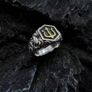 New Simple Niche Retro Creative Trend Personalized Trident Neptune Ring Opening Adjustable Men's Ring Hip Hop Punk Accessories
