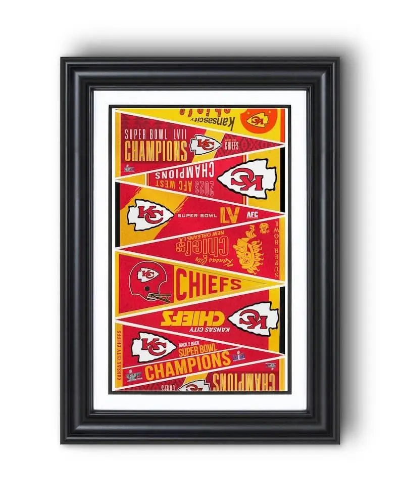Kansas City Chiefs 1970-2024 Championship Pennants Collection Lightweight Vintage Football Photo Print, Multi-Size Wall Art Collectibles, Kid Room Hanging Home Decor Gift for Sports Fans