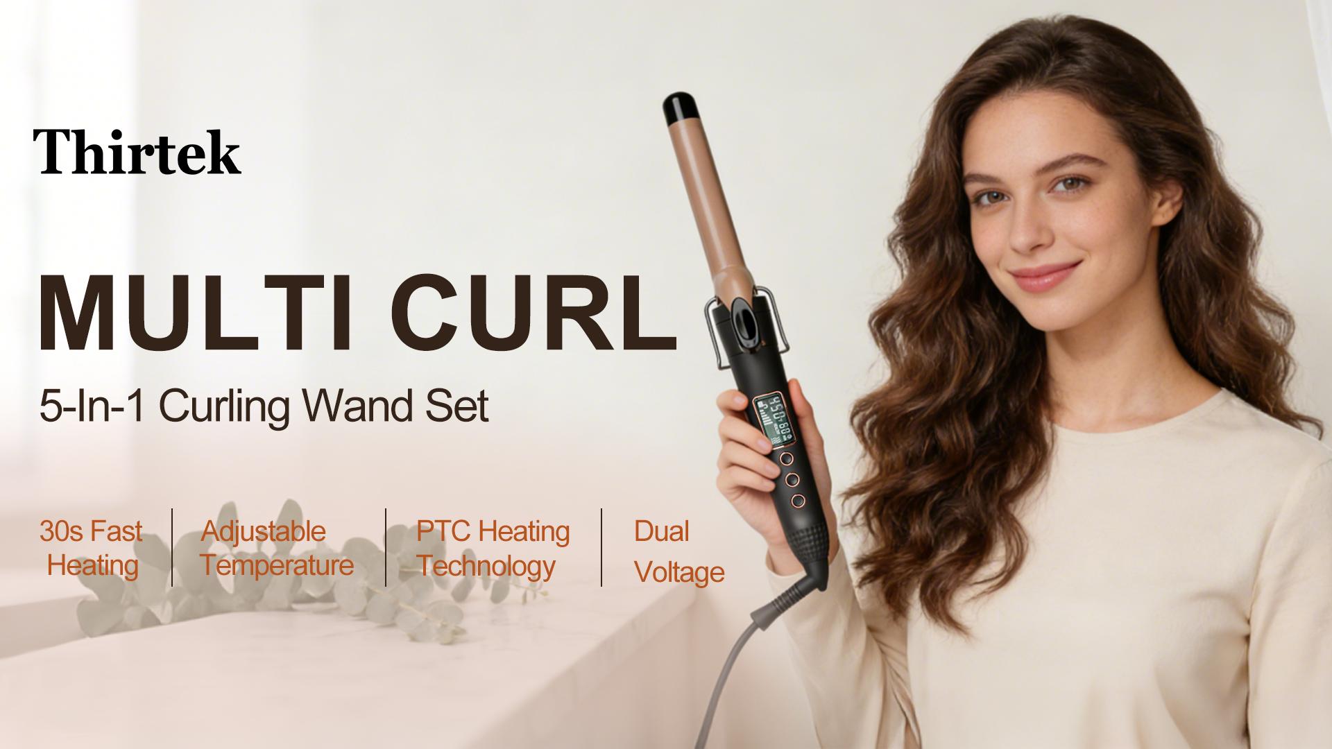 5 in 1 Curling Iron with Interchangeable Ceramic Barrels (0.35"-1.25"), Curling Wand Set with Flat Iron Hair Straightener, Instant Heat Up, Dual Voltage Hair Curler, Gifts for Women