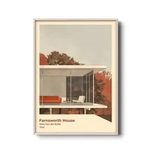 Minimalist Design, Modern Architecture Poster, Architect Modernism Wall Art, Farnsworth House Art Print, Room Decor, Unframed