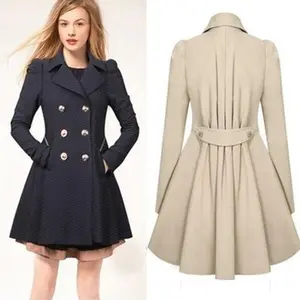 Fold Over Collar Double Breasted Plain Coats