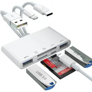 5-in-1 iPhone Memory Card Reader, USB OTG Adapter & SD/TF Card Camera Viewer for iPhone/iPad/PC/Android/Camera/USB C Devices SD/Micro SD/SDHC/SDXC/MMC