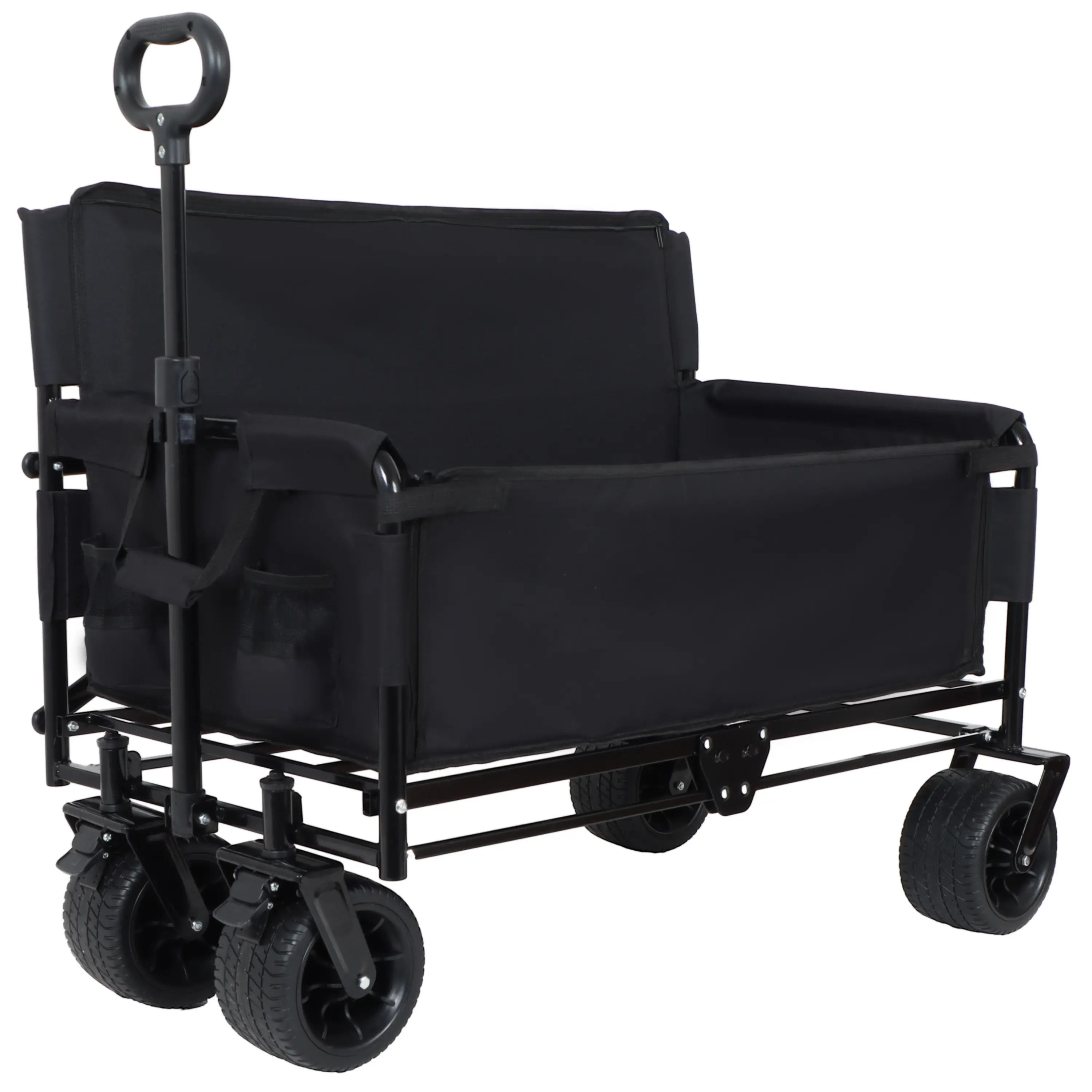 XUAN 3-in-1 Convertible Folding Wagon Cart with Bench Seat & Storage - 500lbs Heavy-Duty Utility Wagon, 180L Capacity All-Terrain Wheels for Camping, Beach, Sports, Garden