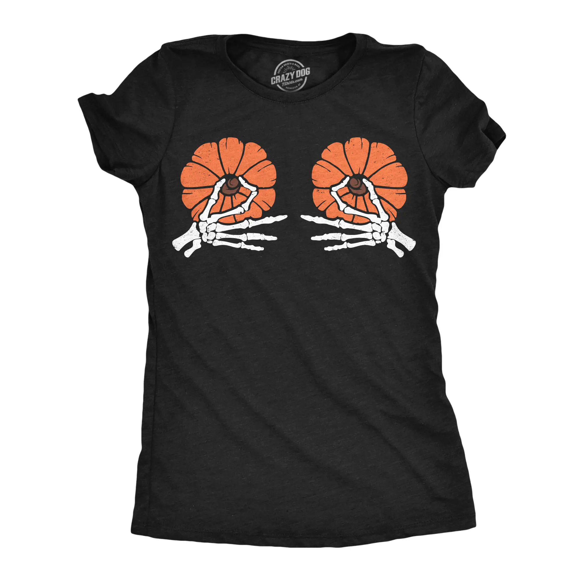 Womens Funny T Shirts Skeleton Pinch Pumpkin Tits Sarcastic Halloween Graphic Novelty Tee For Ladies Funny Womens T Shirts Cute Vintage Fashion Casual Ladies T-Shirt Gift Halloween Costume Tops for Women Black -