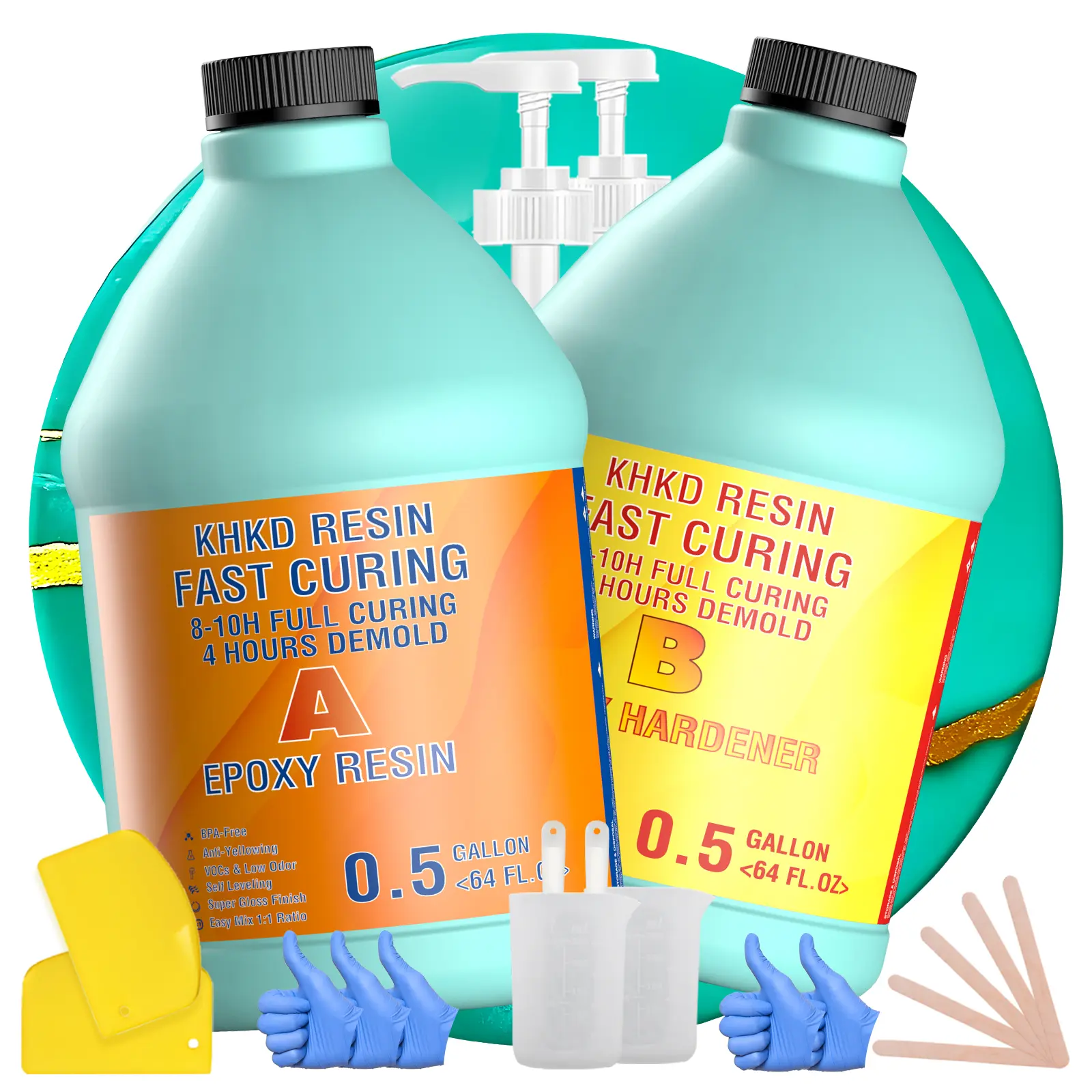 KHKD RESIN Fast-Curing Epoxy Resin Kit, Upgraded 4-Hour Demold Formula, Clear High-Gloss Art Resin, Low-Odor Epoxy for Painting, Crafts, Coasters, Coating, Jewelry Making