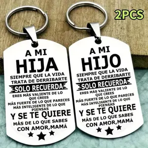 2PCS/ Set Inspirational Dog Tag Keychain, Stainless Steel, "A Mi Hija/ Hijo" Keyring Gift For Daughter/ Son, Birthday Graduation Day Gift