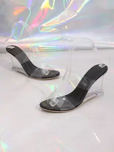 Women's Clear Transparent Slip-On Wedge Heel Sandals, Open Toe Mules, Casual Footwear for Daily Commute, Weekend Trips, Casual Gatherings, Lightweight and Breathable for All Seasons