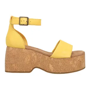 TOMS Womens Laila Suede Platform Cork Casual Sandals Casual High Heel 3" & Up - Yellow