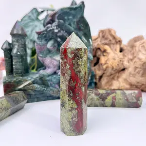 Natural Dragon Blood Stone Crystal Tower Wand Pointed 6 Faceted Prism Carved Mineral Stone
