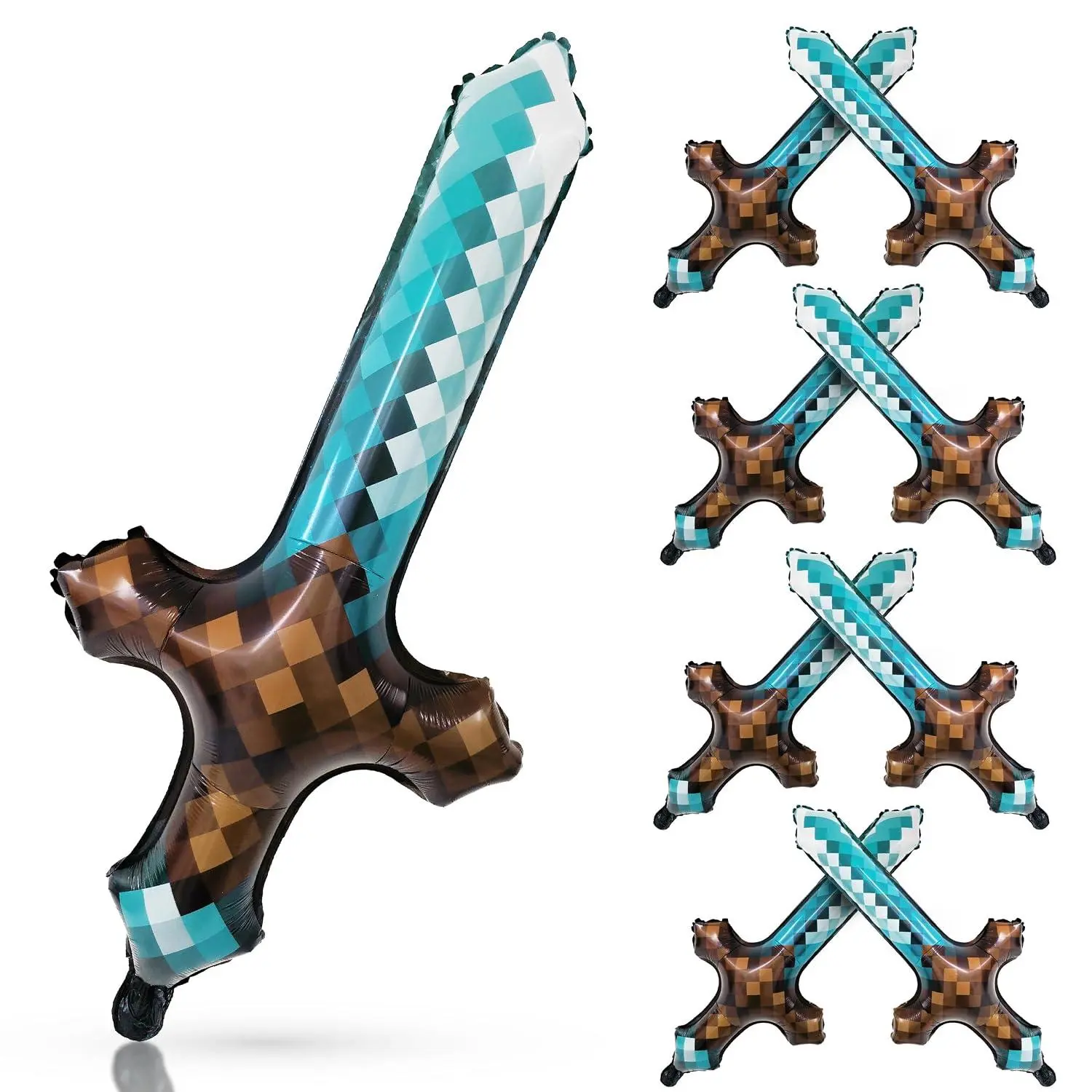 Pixel Balloons Inflatable Sword Birthday Party Decorations Cosplay Theme Pixel Miner Mylar Foil Balloon Gaming Party Favors Baby Shower Teen Retro Gaming Bday Decor Event Supplies(Pack Of 8)