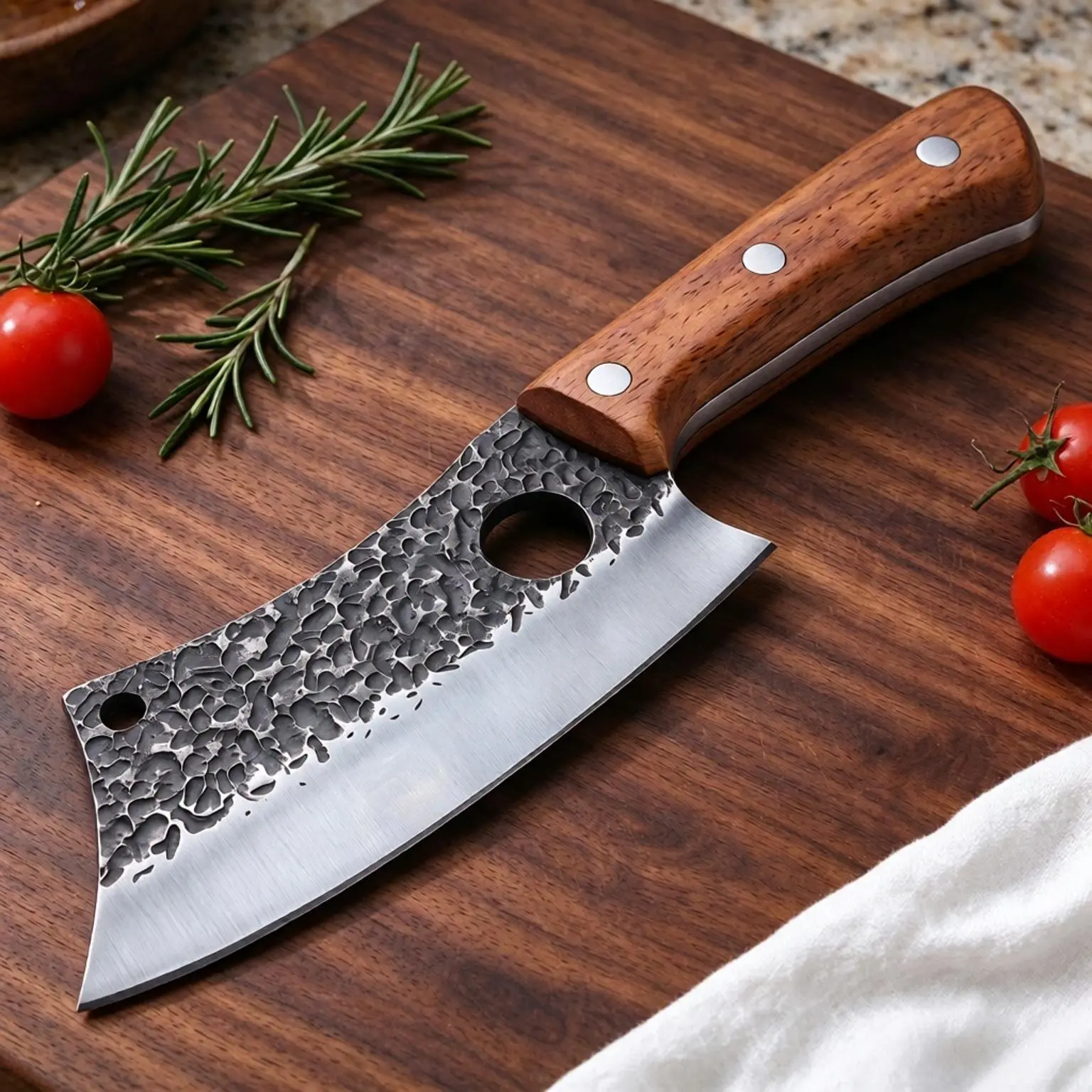 Premium Forged Steel Knives Kitchen Set - Meat Cleaver, Bone Knife with Cleaver-Shape Blades, Wooden Handles, Ideal for Home Cooking & Camping