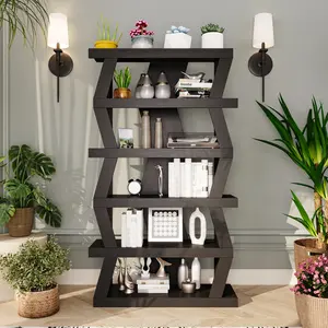 FUFU&GAGA 5-Tier Wooden Bookshelf: Asymmetric Design with Modular Compartments (5-15) for Modern Display & Storage Furniture