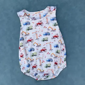 Baby boy construction summer romper
