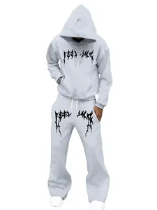 Men's 2-Piece Hoodie & Jogger Set American Lightning Print Slight Stretch Detailed Pockets Regular Cuffs Comfortable Casual Wear for Outings Athleisure Baseball Jacket Clothes Menswear Suits Gamis