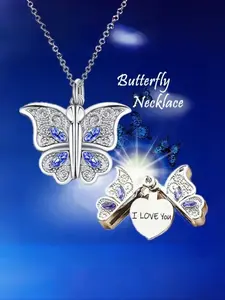 Classic Butterfly Necklace I Love YOU Engraved Necklace Animal Butterfly Pendant Charm Jewelry Accessories