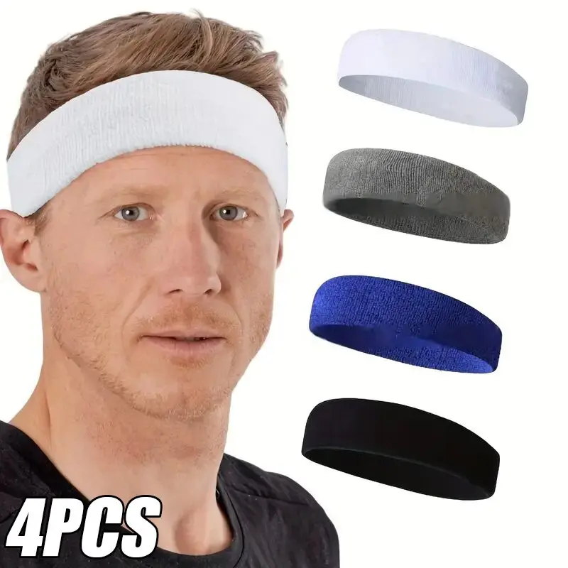 4pcs Outdoor Sports Sweat Absorbing Towel Headband, Men's Fashion Fitness Yoga Headscarf, Ideal for Running, Basketball, Gym, Workout Headband, Training Headband, Sweat Wicking Headband, Athletic Headbands, Sports Headbands