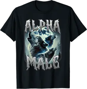 Alpha Male Wolf Howling Retro Wolves 90s Wolf Emo Meme T-Shirt - Jessicabal Shop 69B0F13S9XJY