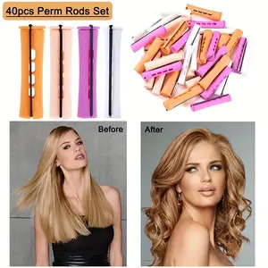 New 2024 40pcs Plastic Perm Rods - DIY Cold Wave Rods for Hair Curling, Minimalist Solid Color Hair Barrettes for Styling, No Heat Hair Rollers, Hairdressing Tools for Women, Suitable for Ages 14+ - Multiple Sizes Set