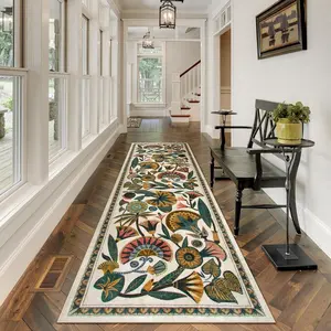 Floral Pattern, Non-slip Soft Floor Mat, Washable Long Carpet, Boho Area Rug for Kitchen, Bathroom, Bedroom Stairs, Home Decor, Boho Runner Rug