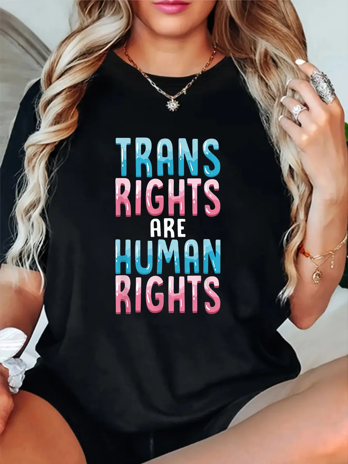 100% Cotton Unisex Women's Trans Rights Graphic Tee - Casual Crew Neck T-Shirt with Short Sleeves, Perfect for All Seasons, Trans Rights, Graphic T-shirt, Casual, Women's Clothing