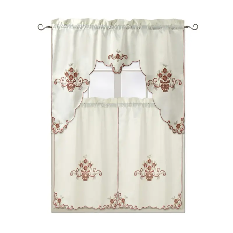 Home Kitchen Luxury Embroidered Hand-Cutwork 100% Polyester Curtain Set