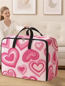 Heart Pattern Storage Box, Large Space-Saving Organizer with Handle, Ideal for Moving, Travel, Camping, Dormitory, Bedroom