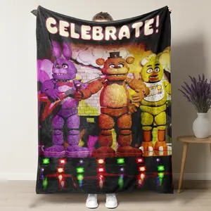 Five Nights at Freddy's "CELEBRATE!" Fleece Blanket – Iconic Stage Animatronics Poster Design, Ultra Soft Throw for FNAF Fans & Retro Horror Game Lovers