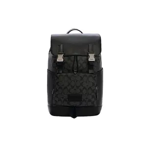 COACH Track 27 Monogram Canvas and Leather Backpack for Men, Large Size, Charcoal Black