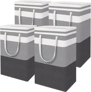 Casual Rectangular Clothes Laundry Basket Hamper - Large 75L Gradient Grey, Collapsible Waterproof Freestanding with Easy Carry Handles, 1-4 Pieces for Bedroom, Dorm