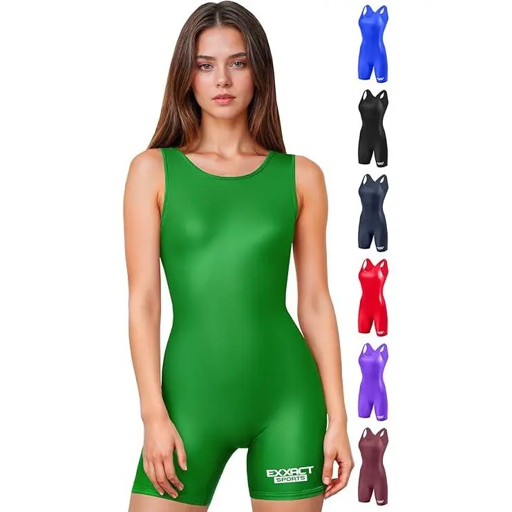 Exxact Sports Plain Women’s Wrestling Singlet - High-Cut, Full-Coverage Powerlifting Singlet Women for Competition & Training (Green), Sporty Sports Tops