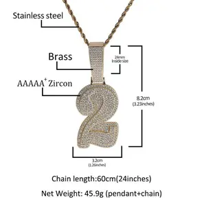 Norwegian Zircon Large-Number Hip Hop Pendant, Stainless Steel Charm for DIY Couples
