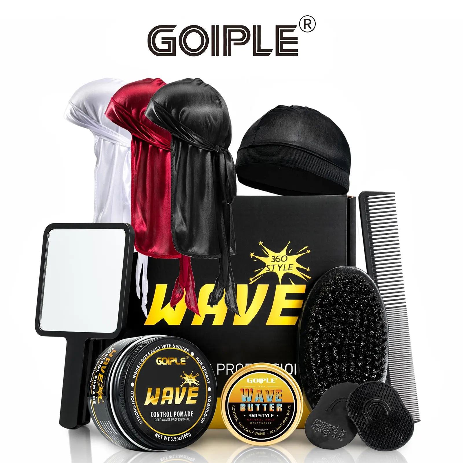 Goiple Strong Hold Wave Pomade for Men, 360 Waves Styling Cream, Easy Wash & Moisturizing Formula, Silky Shine Finish, Perfect Father's Day Gift