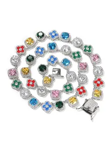 Iced Out Multi Color Gemstone Necklace Hip Hop Colorful Clover Flower Bling Choker Jewelry