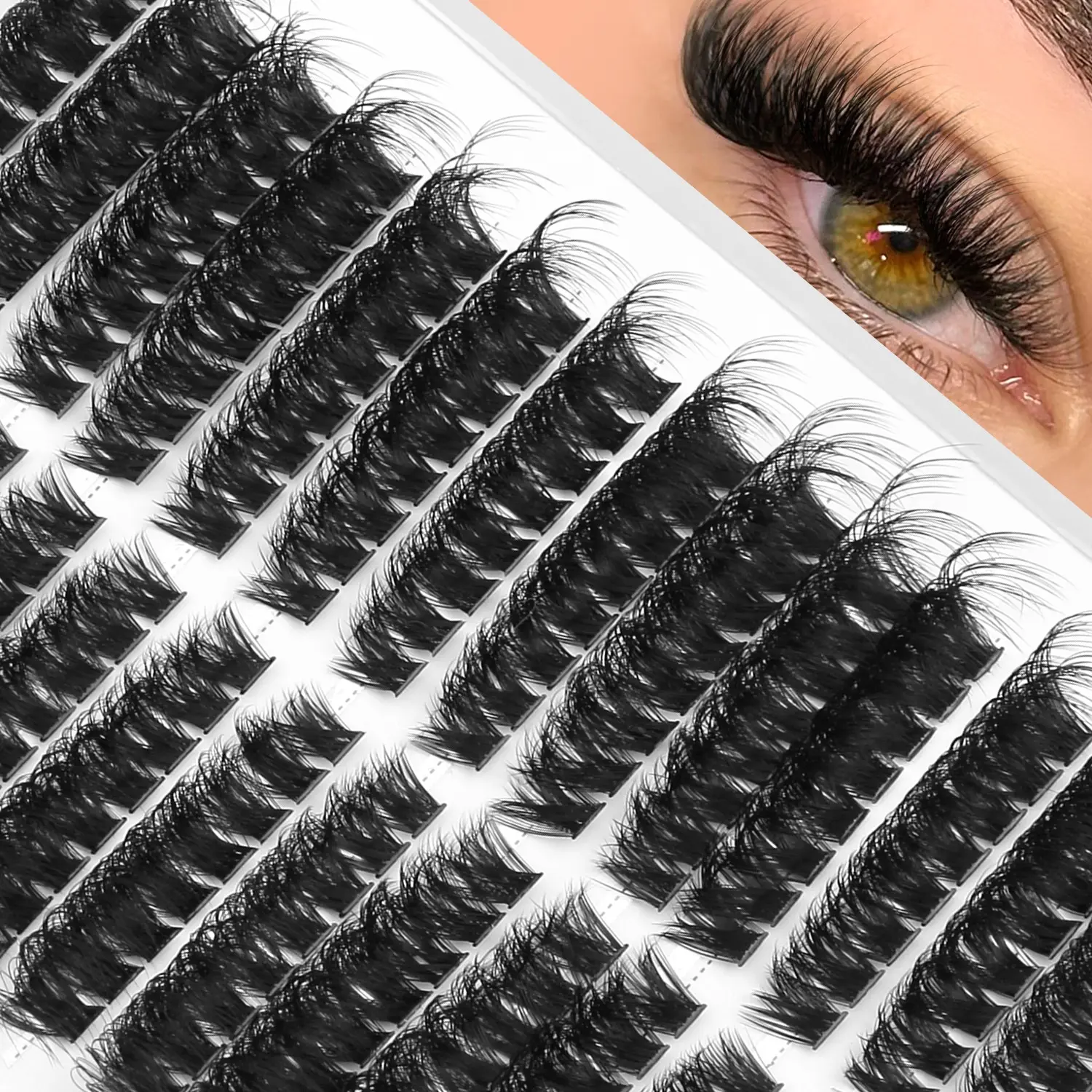 GROINNEYA 200PCS Cat Eye Lashes Natural Cross Individual Eyelashes Plush Faux Mink False Lash Clusters Voluminous 5D Fake Lashes Cluster Lashes Thickened Lash, Thick, Soft, Lightweight Lashes,Suitable For Date And Party,Graduation Dress, DIY Lash Cluster