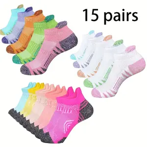 15Pairs Men's Socks, Casual, Simple, Solid Color, Geometric, Suitable for Both Men and Women To Wear Ankle Length Socks, Comfortable, Versatile, Breathable, Suitable Daily Wear, Outdoor Sports, Running, Climbing