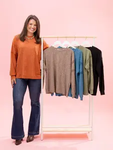 Long Sleeve Exposed Seam Wide Rib Top by DD Design | S-3XL