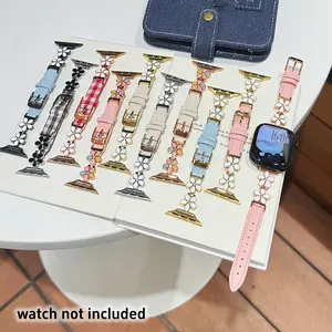 Apple Watch Band Five-Petal Leather Strap Comfortable Durable Fashion Multiple Colors Compatible with 38/40/41/42/44/45/46/49mm Iwatch Ultra Se Series