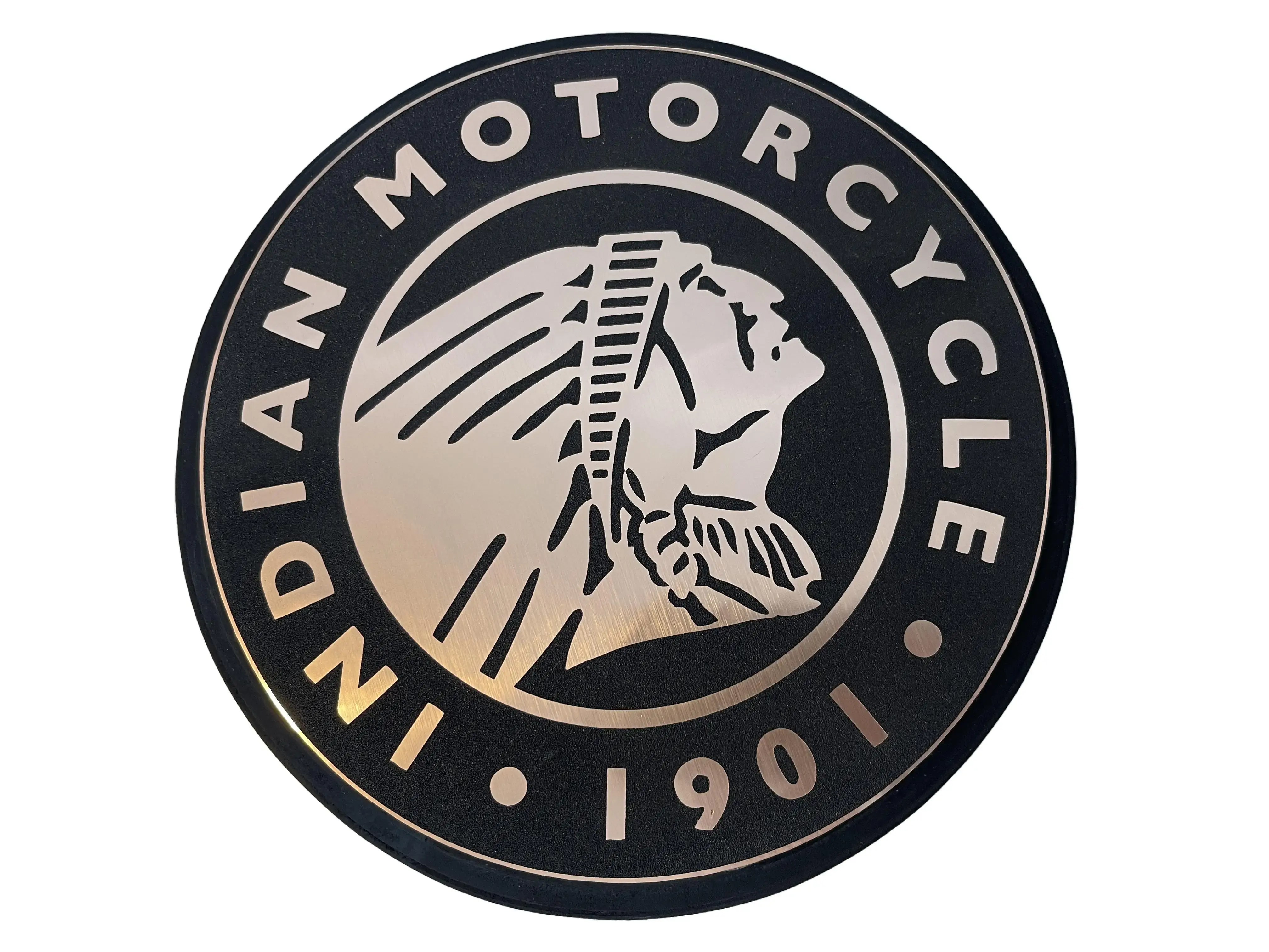 Indian Motorcycle Engraved Emblem 2.5" Brushed Bronze Metallic Composite Decal Adhesive Backing Laser-Engraved High-Contrast Detail