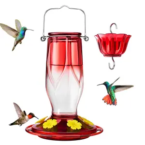 Kingsyard Glass Hummingbird Feeder for Backyard Nature Watching 16oz Leakproof with Ant Moat 6 Flower Feeding Ports Handcrafted Durable Glass Easy to Fill Clean Ideal Gift