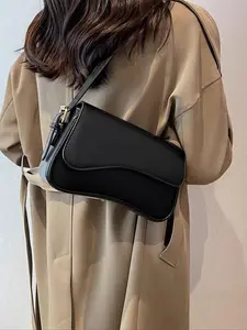 Women's Solid Color PU Leather Y2K Saddle Bag, Fashionable Shoulder Bag for Daily Used, Casual Trendy Versatile High-quality Daily Commuting Bag, Casual Trendy Purse, Casual Crossbody Bag