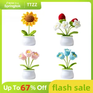 TTZZ Handmade Crochet Bouquet Potted Flowers - Artificial Flower with Exquisite Pot Decor, Knitted Design, Includes Fruit Decoration, Gift Ornaments