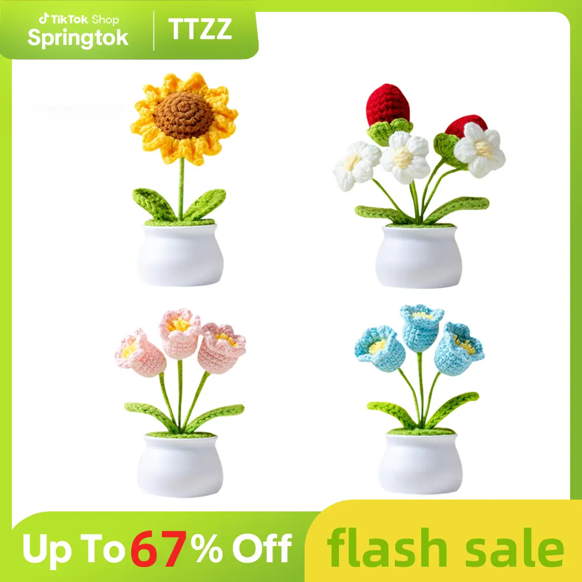 TTZZ Handmade Crochet Bouquet Potted Flowers - Artificial Flower with Exquisite Pot Decor, Knitted Design, Includes Fruit Decoration, Gift Ornaments